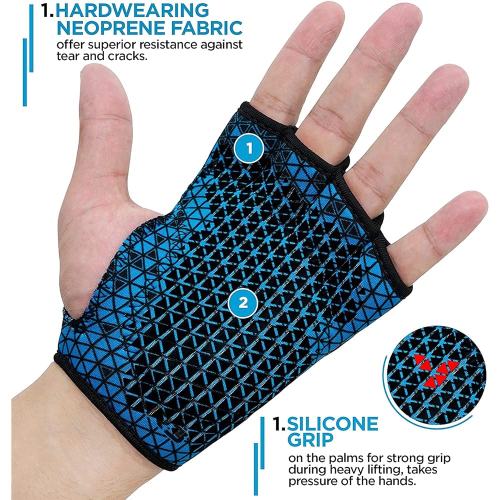 RDX Weightlifting Gloves Non-Slip Neoprene Gym Powerlifting Fitness Strength Training Bodybuilding Workout (Blue, L/XL)