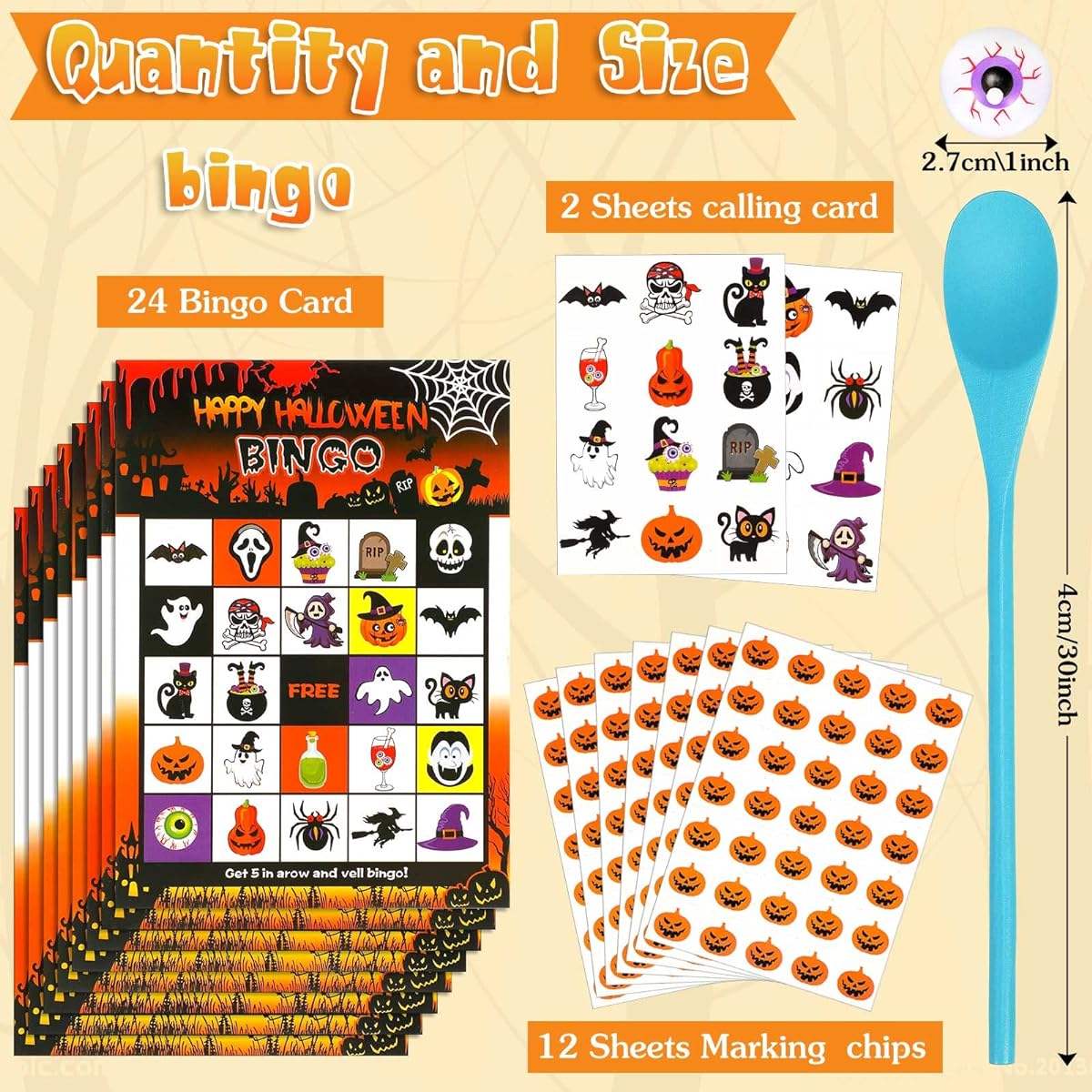 Libima Halloween Game Set, Inflatable Spider Witch Hat Toss Game, Halloween Eyeball and Spoon Relay Game, Pumpkin Bean Bag Toss Game, Halloween Bingo Game for Kids and Adults