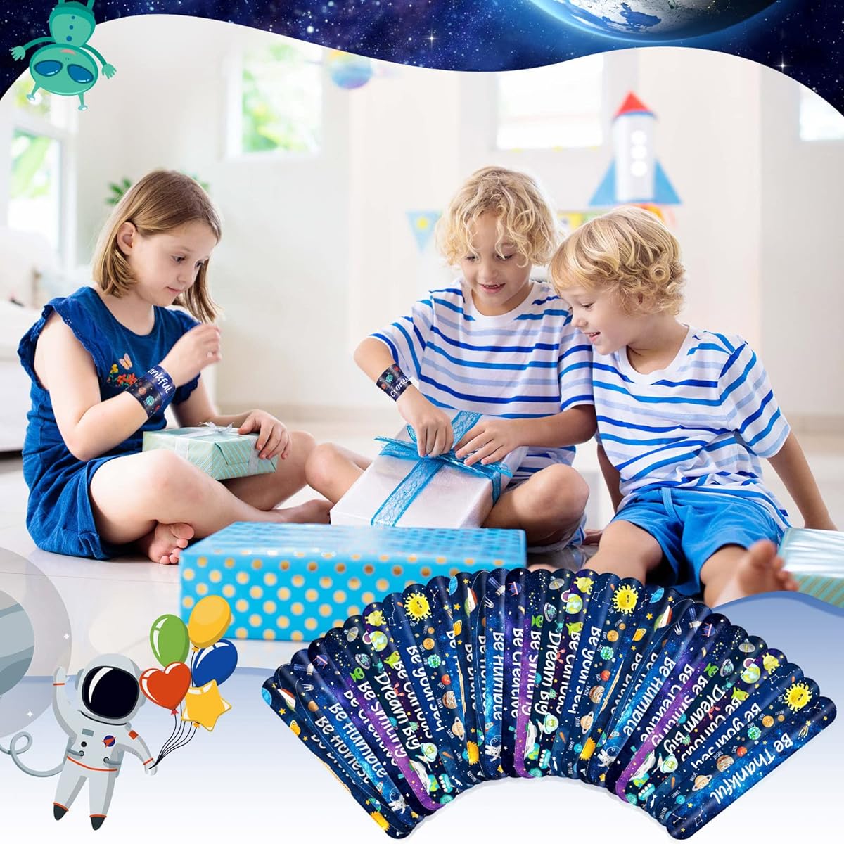 40 Pieces Space Party Decorations Slap Bracelets Space Snap Bracelets Space Toys Planet Design Galaxy Party Supplies Social Media Inspirational Quotes Grill Boys Fans Birthday Party 10 Styles