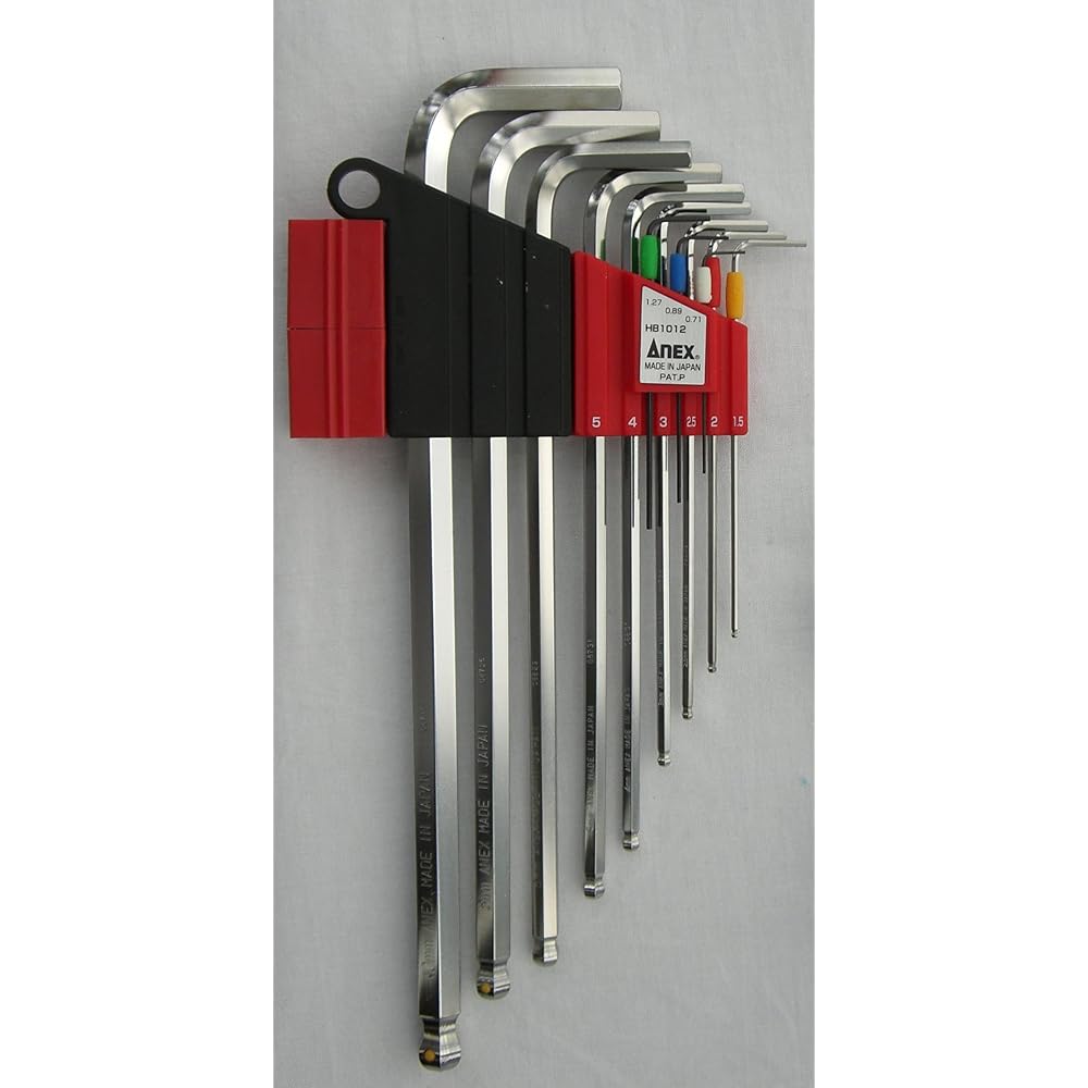 ANEX Wrench Ball Point with Mag Catch Holder Set of 12 (0.71/0.89/1.27/1.5/2/2.5/3/4/5/6/8/10mm) HB1012