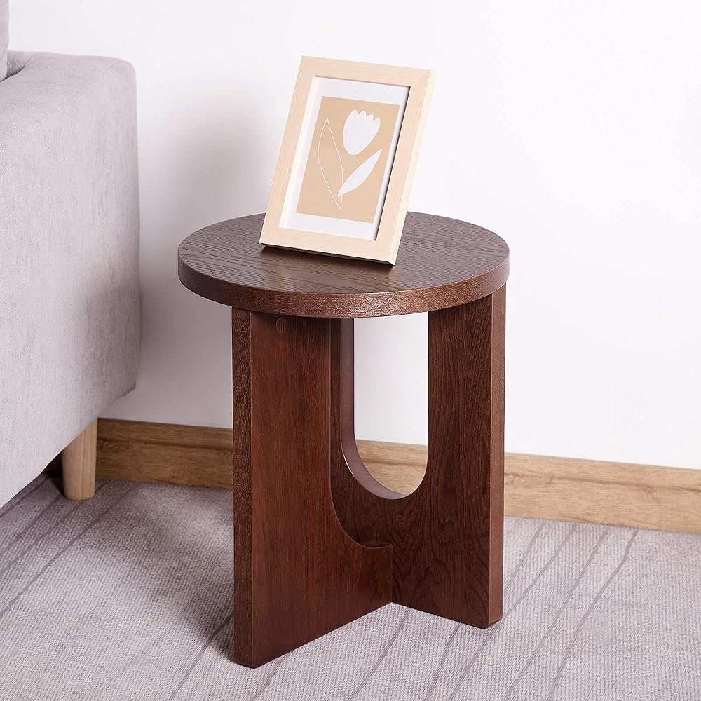 VaLaVie Side Table, Round Desk, Simple Wooden Round Table, Bedside Table, Width 30 x Depth 30 x Height 42 cm, Dark Brown