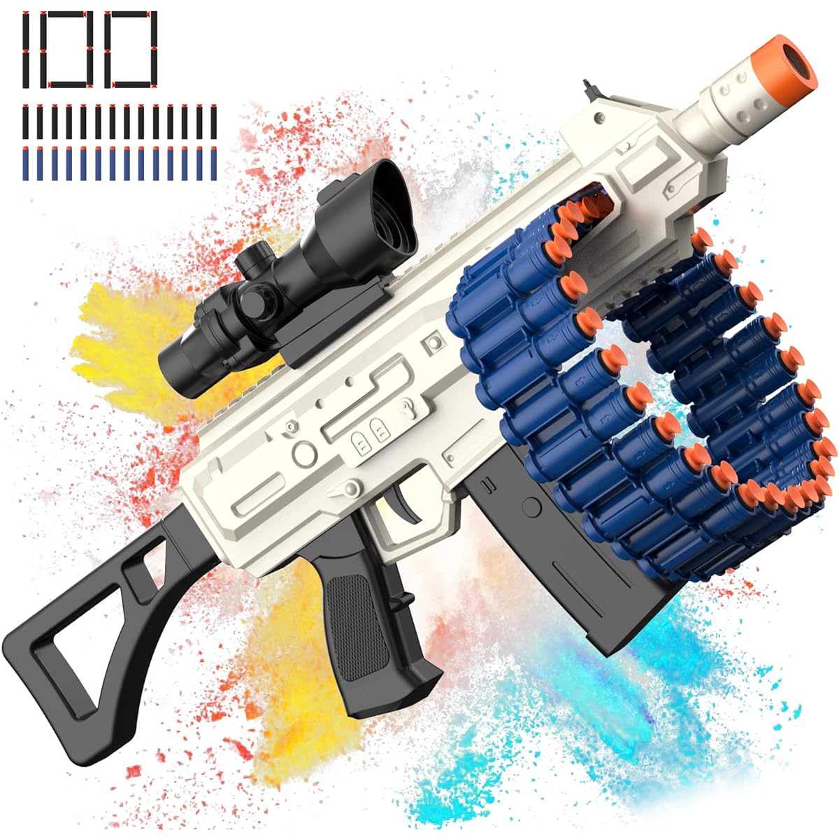 JakMean Electric Automatic Toy Blaster with 30 Dart Clips and 100 Foam Darts, Outdoor Shooting Game Toys for 6-12 Year Old Boys & Girls Adults Birthday Christmas Gift (J3A)