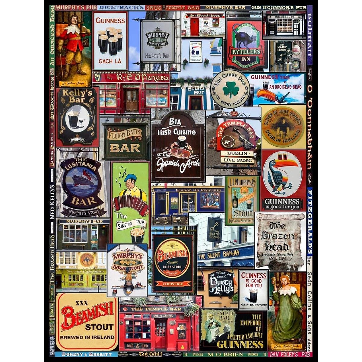 Wooden Jigsaw Puzzle for Adults Irish Pub 201 Piece Made in the USA by Nautilus Puzzles.
