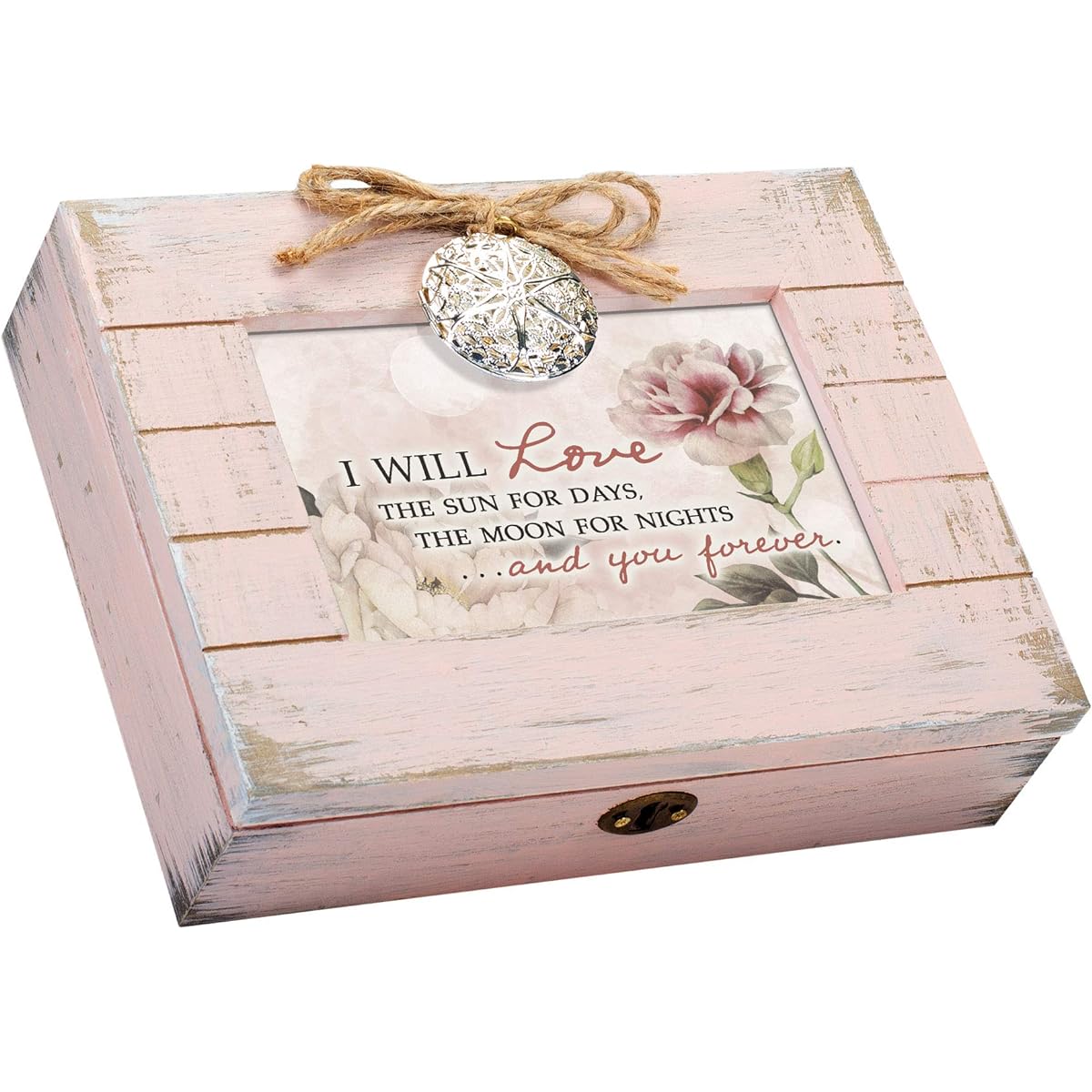 Cottage Garden Love Sun Moon You Forever Blush Pink Wooden Rocket Music Box "Wind Beneath My Wings"