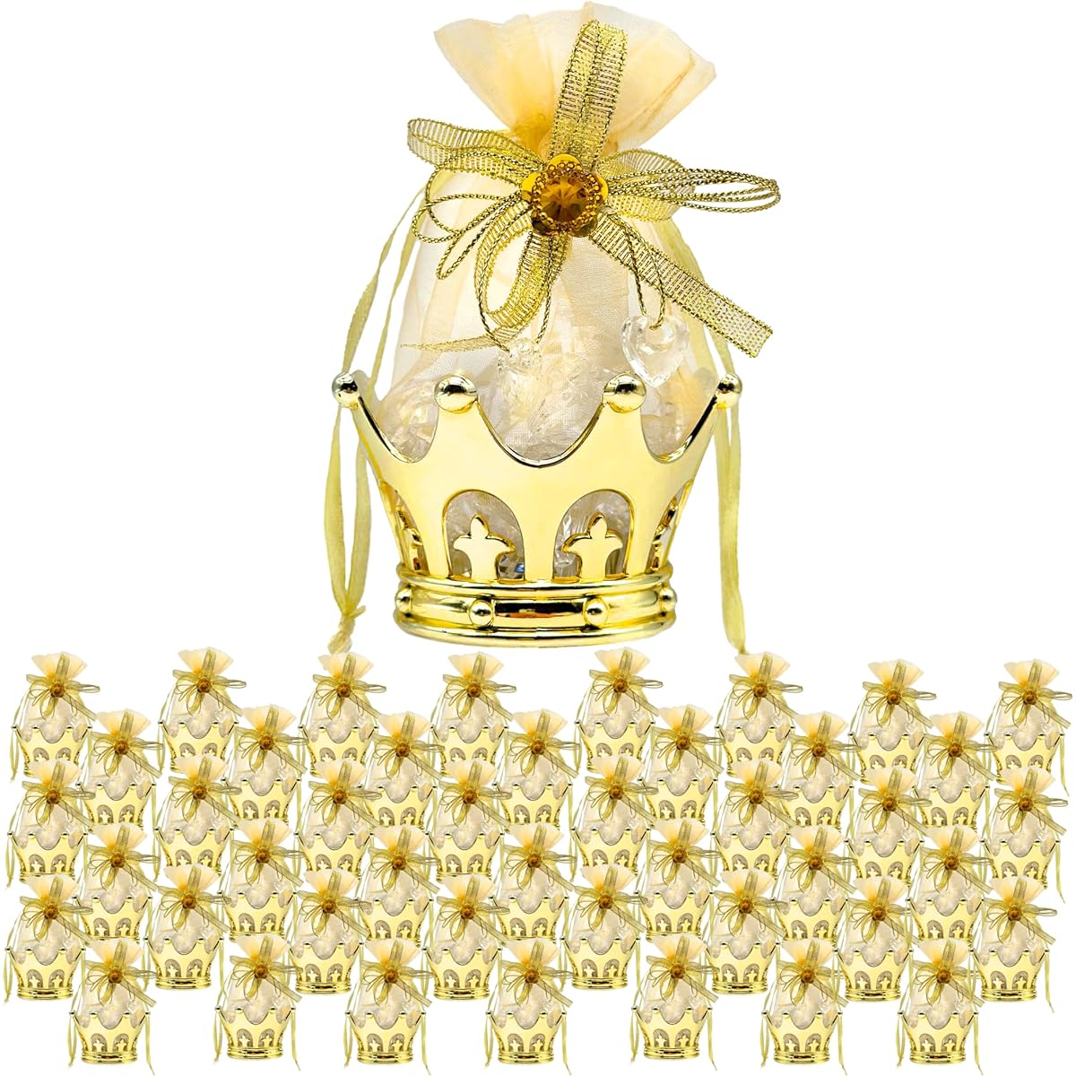 JC HUMMINGBIRD Fillable Gold Crown Pouches Baby Shower Birthday Table Decoration Gift 48pc JCPL48