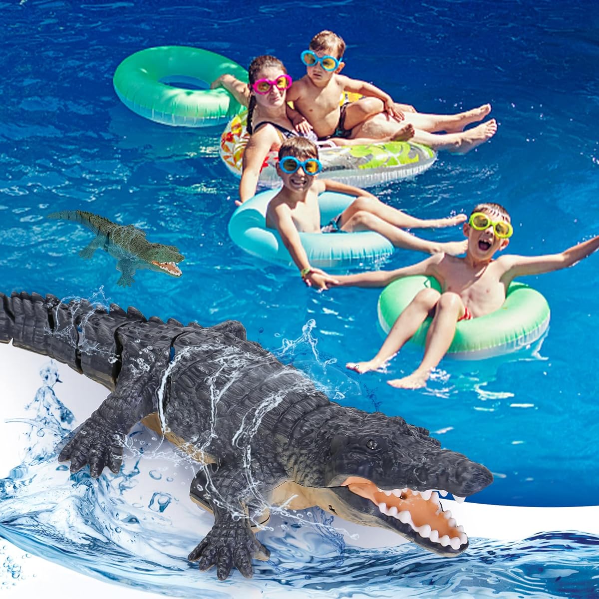 GearRoot Remote Control Crocodile Boat Toy, 1:18 Scale High Simulation RC Crocodile for Swimming Pool Bathroom, Great Gift, RC Boat Crocodile Toy for Boys and Girls Ages 6+