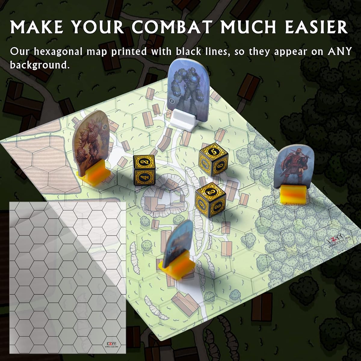 CZYY Acrylic Game Mat 1" Hex Grid Overlay Set of 2 7" x 8" Battle Map Boards Clear & Durable Perfect for Dungeons & Dragons, Pathfinder and Other Tabletop RPGs
