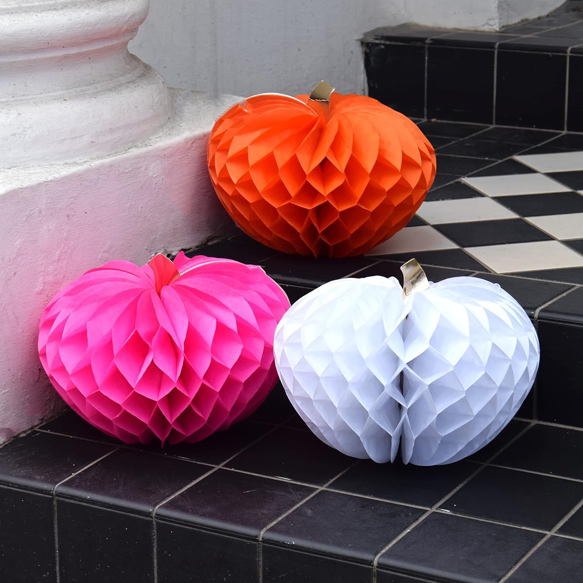 Talking Tables Pumpkin Decoration Halloween Party | Pink Orange White Paper Honeycomb | Thanksgiving Table Decoration for Entranceway Fall
