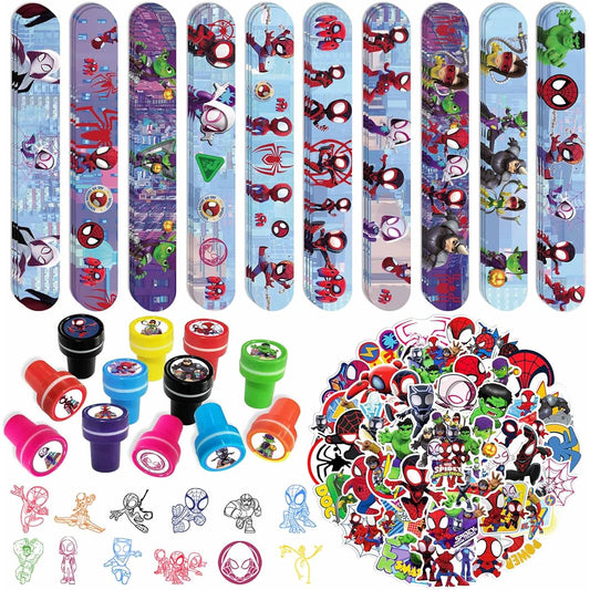 92 Pieces Friend Birthday Decorations Slap Bracelets Themed Stamps and Stickers for Classroom Rewards Prizes Themed Party