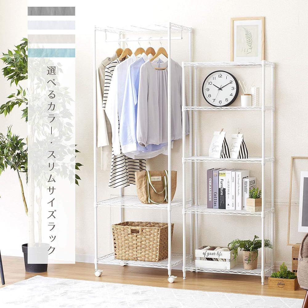 Doshisha Luminous Compatible 5 Tier Width 60 Slim Steel Rack Shelf Storage White White Overall Load Capacity 325kg Width 59.5cm x Depth 29.5cm x Height 151.5cm M1560305WH Sturdy Wire Shelf Depth 30 Pole Diameter 19mm Compatible with Parts Kitchen Laundry