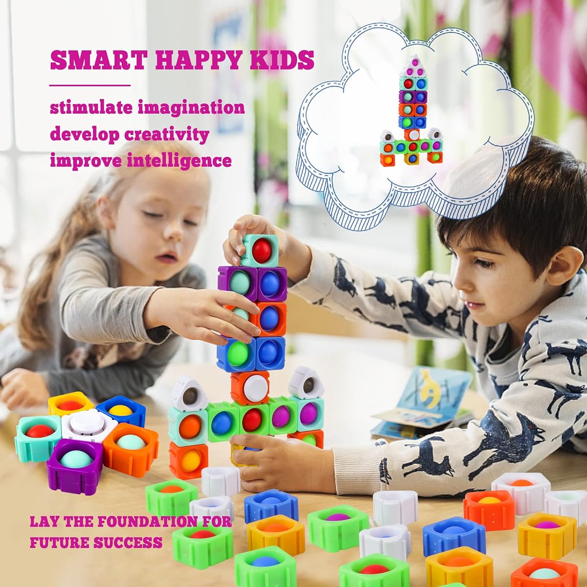 Edunicysh Popit Boys Toys Girls Dimple Fidget Blocks Toy Pack Kids 39PCS DIY Push Poppers Fidget Blocks Sensory Toy Set for Autism Kids Adults Stress Relief Poppets Bubble Toy Gifts Toddlers 3 12