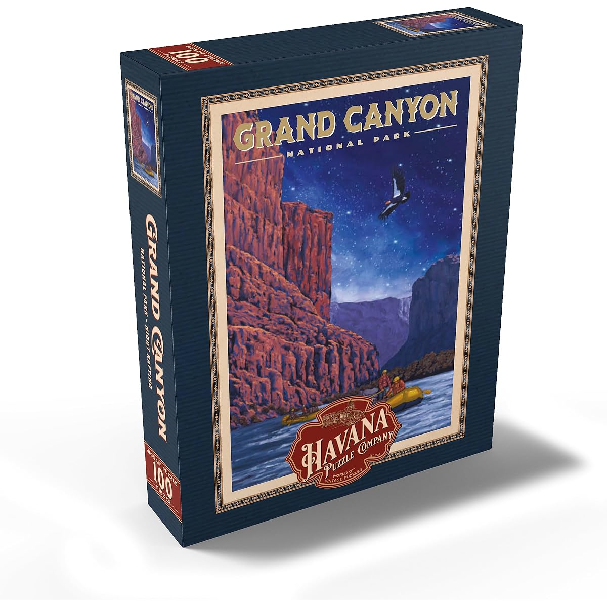 Grand Canyon National Park - Night Rafting, Vintage Travel Poster - Premium 100 Piece Jigsaw Puzzle for Adults