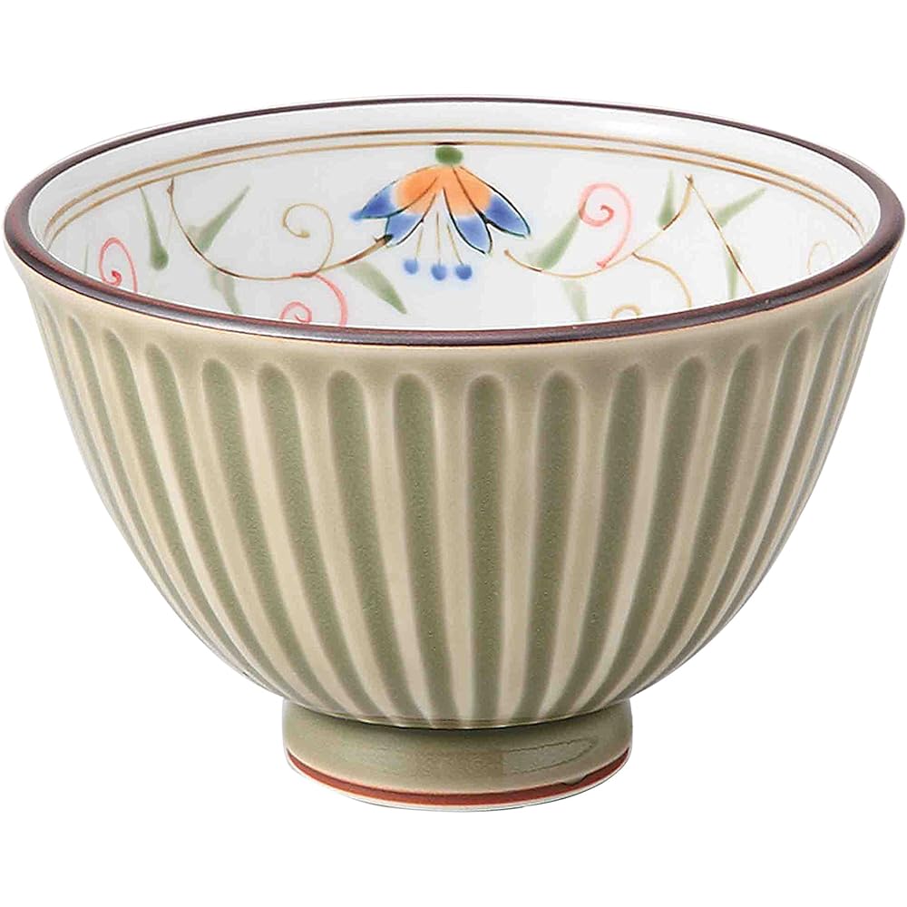 Hasami Ware Lightweight Rice Bowl, Floral Pattern, Green, Set of 3 12355