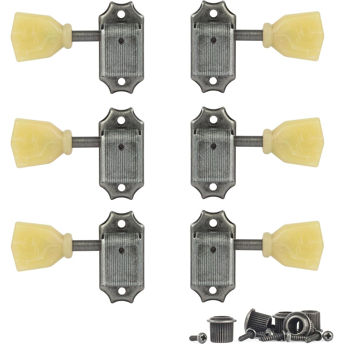 Golden Age Vintage Keystone Style 3 Left + 3 Right Tuning Machine for Solid Peg Heads Relic Nickel