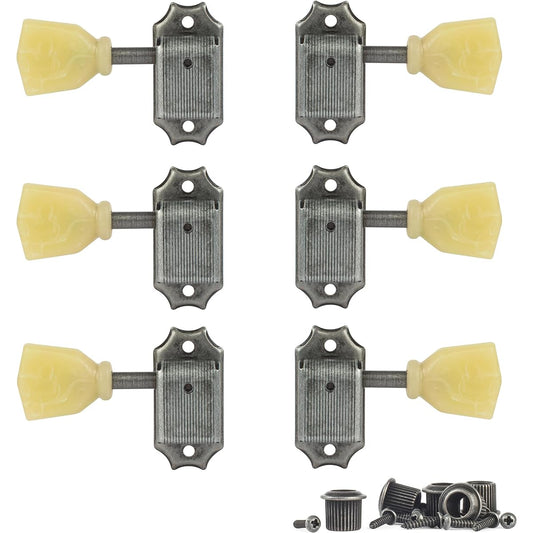 Golden Age Vintage Keystone Style 3 Left + 3 Right Tuning Machine for Solid Peg Heads Relic Nickel
