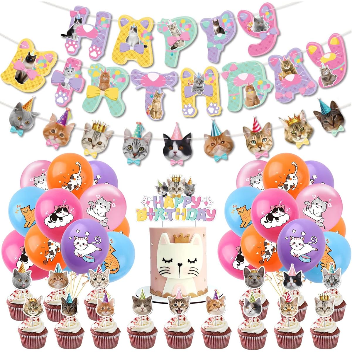 Cat Birthday Party Decorations Set Cute Cat Party Supplies for Kids Who Love Meow Cats Cat Themed Party Gift Decoration Set