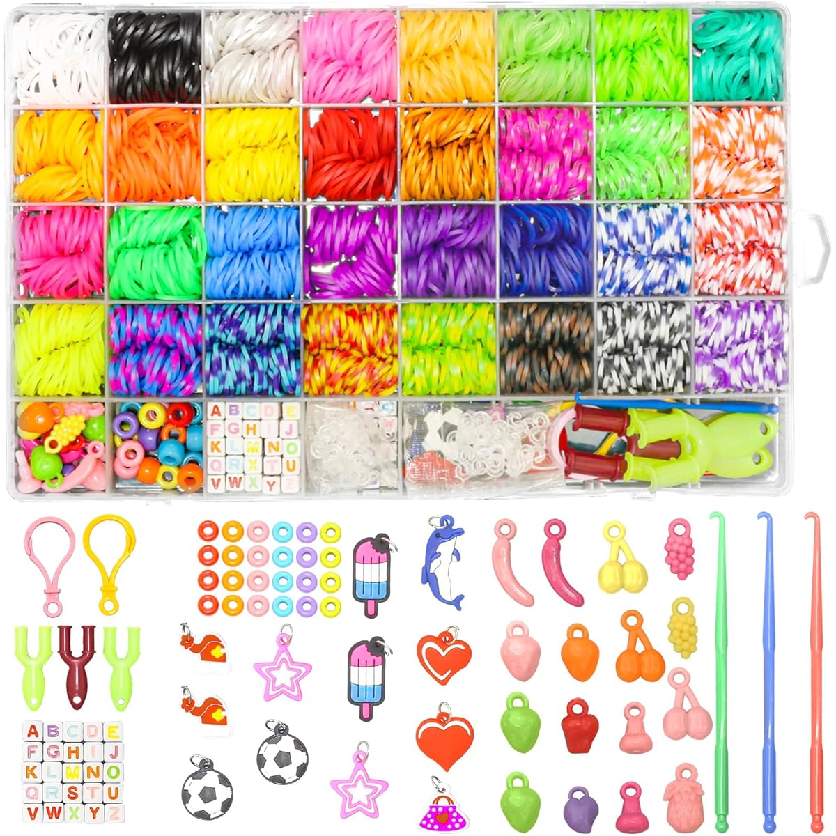 chuangzhi 2500+ Rubber Band Bracelet Kit 32 Colors Rainbow Loom Refillable Bracelet Kit Loom Band Kit Bracelet Making Kit for Kids DIY Craft Birthday Christmas Gift