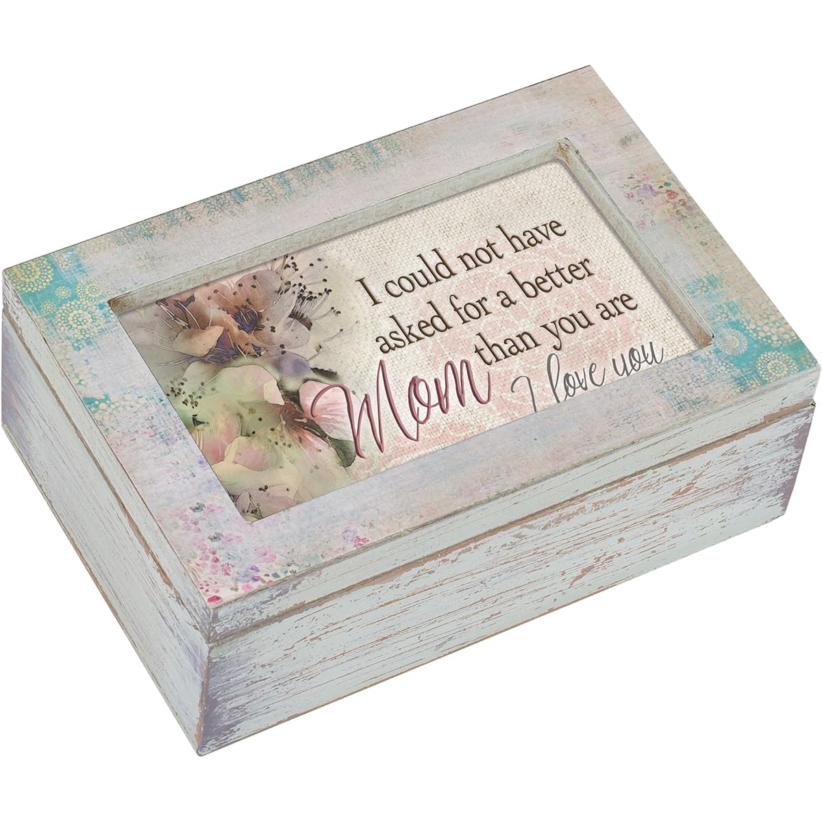 Not a Better Mom I Love You Antique Wood Petite Decoupage Music Box Plays Wind Beneath My Wings