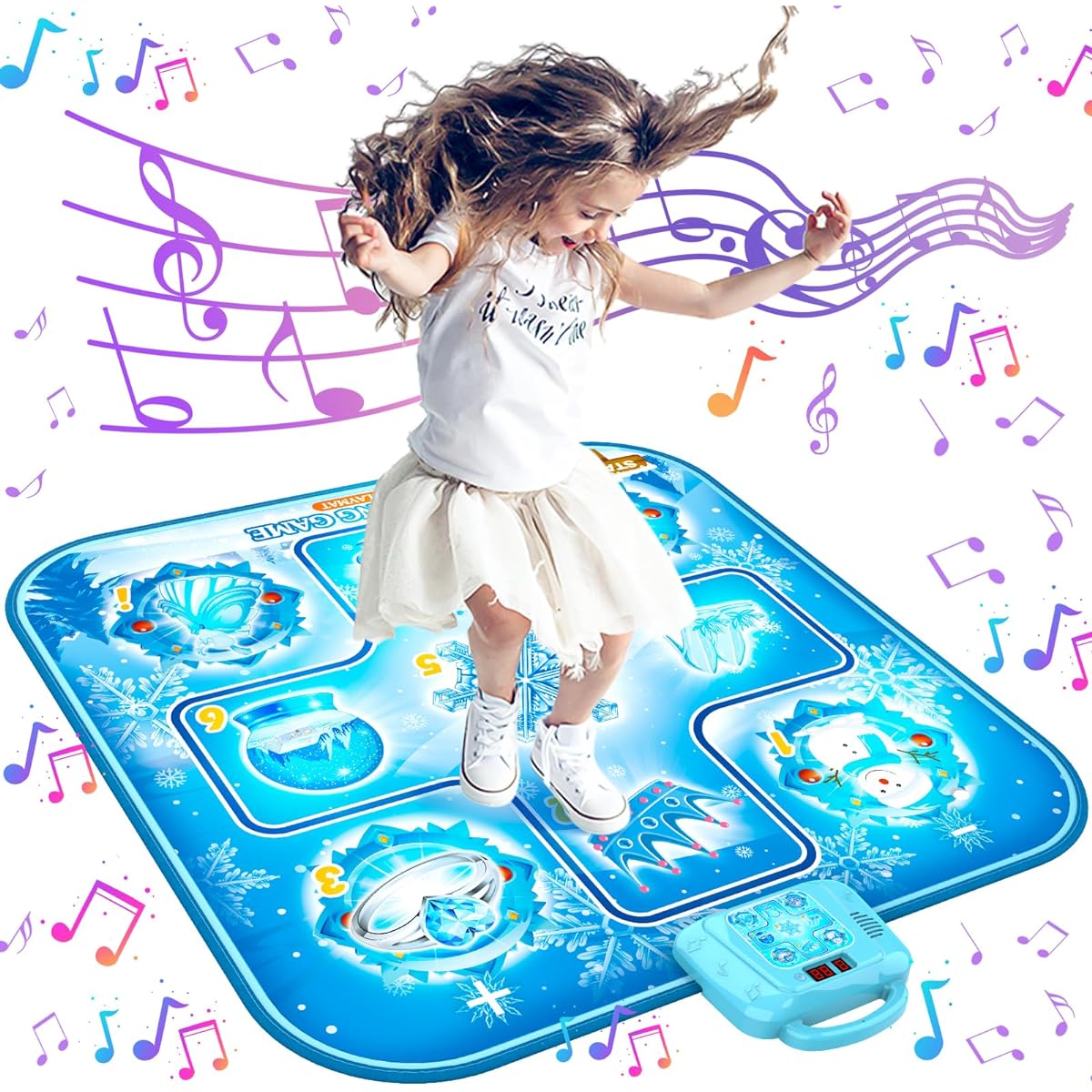 Dance Mat Toy, Birthday Gift for Girls Ages 3-12, Frozen Dance Pad for Kids, Dance Pad with LED Lights, 6 Game Modes, Built-in Music, Adjustable Volume, Christmas Birthday Gift for Boys/Girls
