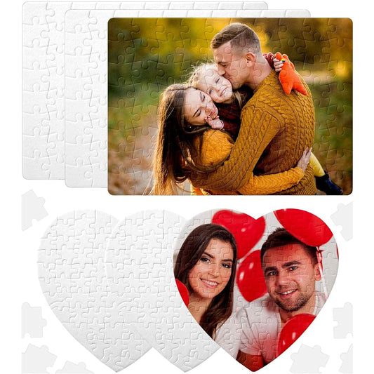 2 Shapes Sublimation Puzzle Blanks A5 Rectangle Heart Sublimation Puzzle Jigsaw Puzzle for Kids White DIY Custom Puzzle Heat Press Heat Transfer for DIY Crafts