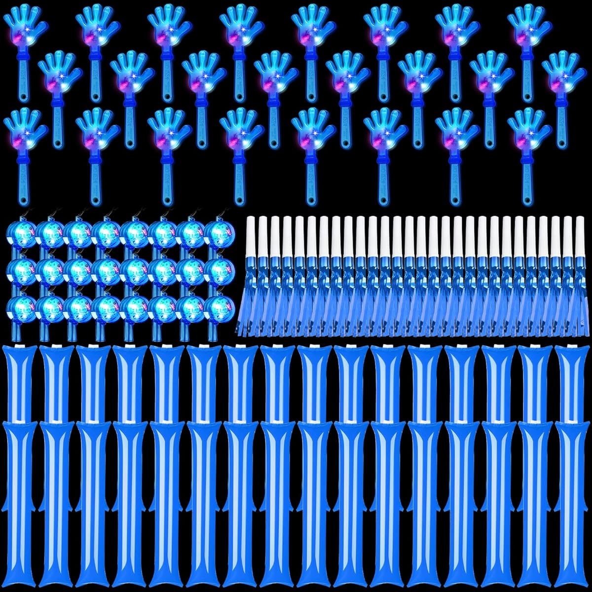 96 Pieces Pump Supplies Light Up LED Hand Clapper and Thunder Rod Foil Blown Dragon LED Light Up Whistle Birthday Party Light Up Gift for Sports Competition Cheer (Blue)