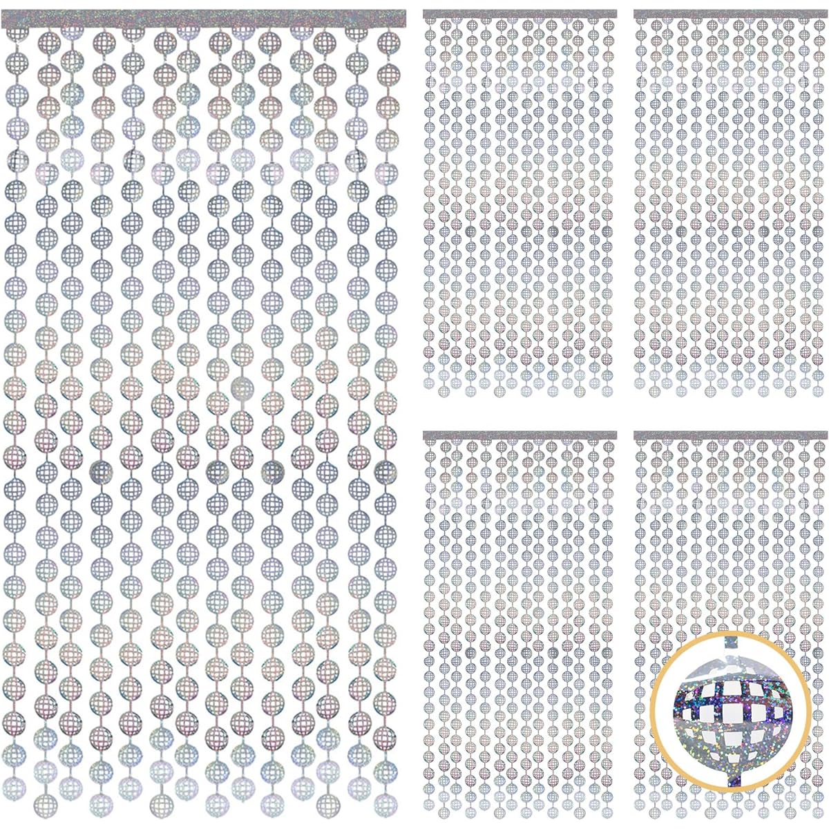 Disco Ball Foil Curtains Silver Disco Ball Backdrop 3.3ft x 6.5ft Bachelorette Party Decorations Disco 70s 80s Foil Fringe Curtains Birthday Party Decorations New Year (Shiny Silver)