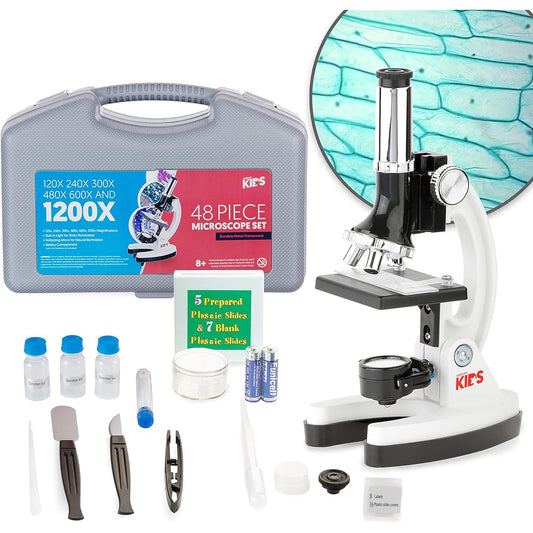 AMSCOPE-KIDS M30-ABS-KT1 120X-240X-300X-480X-600X-1200X Educational Beginner Biological Microscope Kit Complete Accessory Kit with Metal Frame, Built-in LED Electric Light, Reflector, Slide