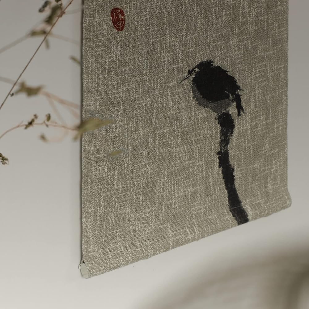 [Mobukia] Hanging Scroll Wall Hanging Ink Painting Chinoiserie Summer Cloth Hanging Scroll Wall Art Decoration Artist Liang Jianping (45×110, 栖Ⅰ)