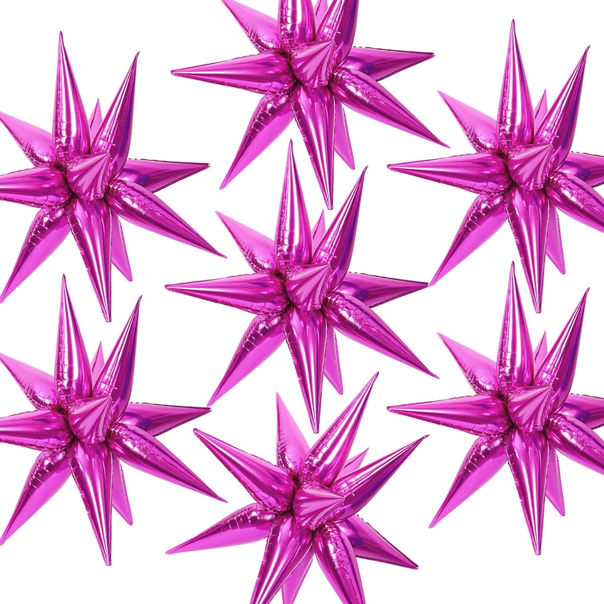 NOVWANG 75pcs Exploding Star Foil Balloons 12 Points Hot Pink Starburst Cone Mylar Balloons Party Supplies for Christmas Birthday Wedding Baby Shower Photo Booth