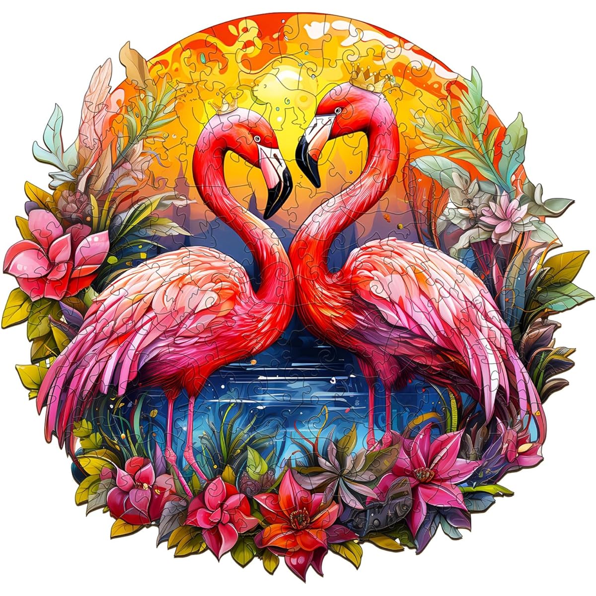 BLUMUZE Wooden Jigsaw Puzzle Crown Flamingo Puzzle 13.8*13.2 Inch 250 Pieces Animal Unique Shape Puzzle Gift for Kids and Adults