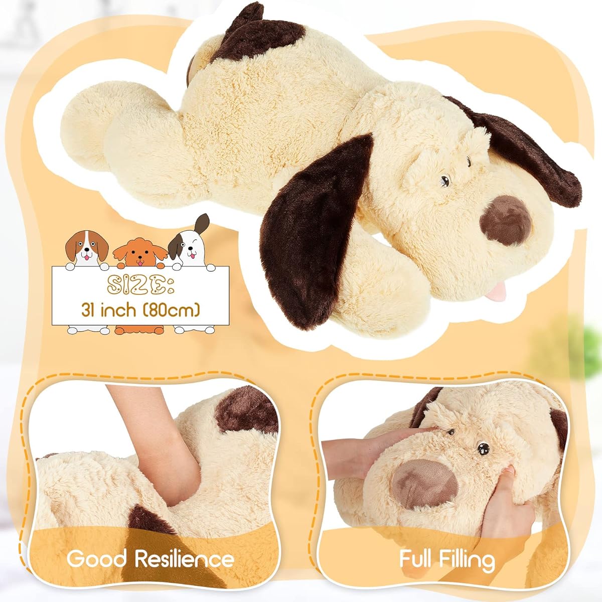 Juexica Giant Dog Stuffed Animal Plush Dog Stuffed Body Puppy Pillow Girls Boys Birthday Christmas Party Gift Supplies