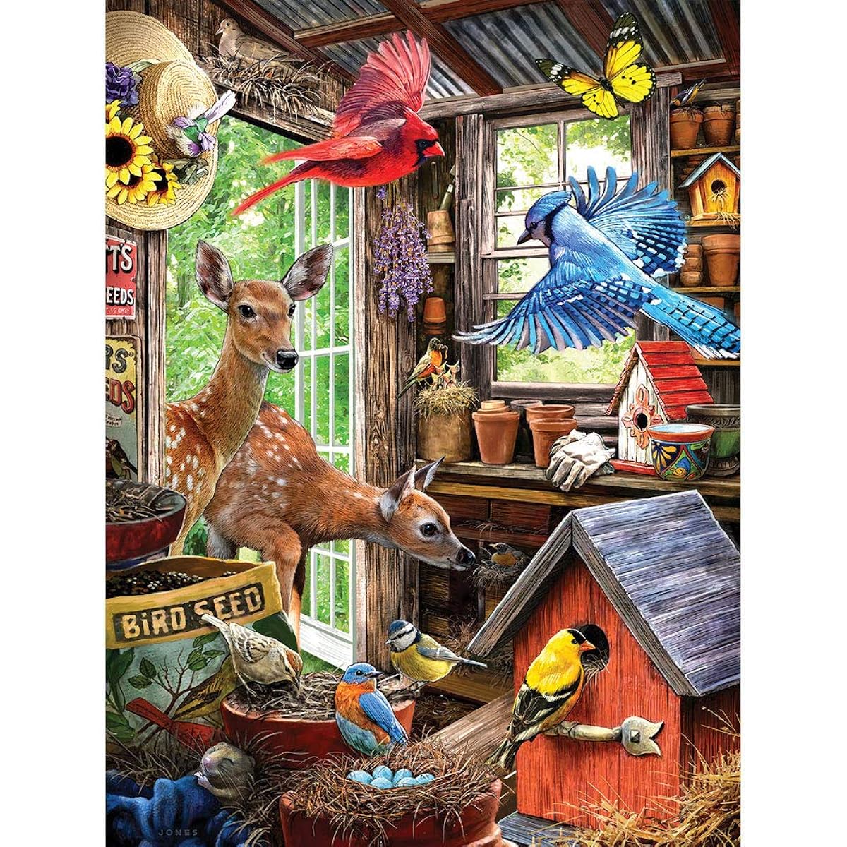 Bits and Pieces Jigsaw Puzzle 300 Pieces for Adults 18" x 24" - Shed Nest - 300 Piece Country Garden Shed Animals Nature Birds Farm Doe Wildlife Aviary Jigsaw Puzzle Artist Larry Jones