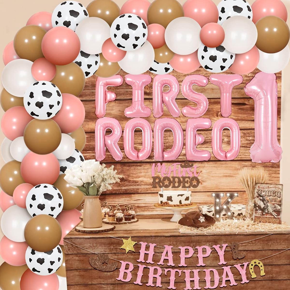 First Rodeo Birthday Party Decorations Western Cowgirl 1st Birthday Balloon Garland Kit Cowgirl Happy Birthday Banner My First Rodeo Cake Topper Western Theme Birthday Party Supplies