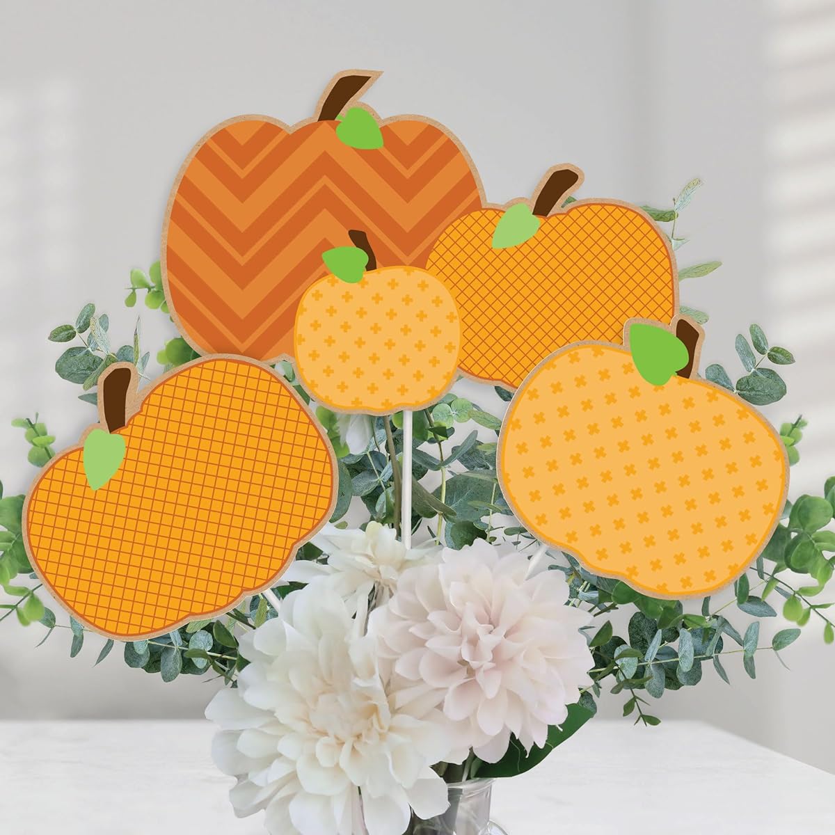 Big Dot of Happiness Pumpkin Patch - Fall Halloween Thanksgiving Party Centerpiece Stick - Table Topper - Set of 15