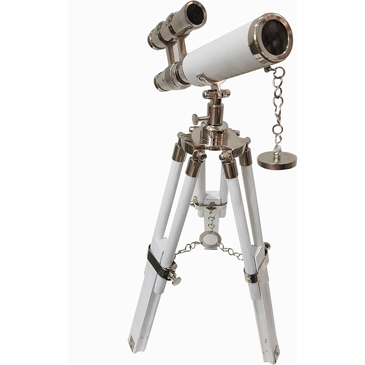 White Leather Nautical Telescope Tabletop Movie Prop Marine Vintage Collection