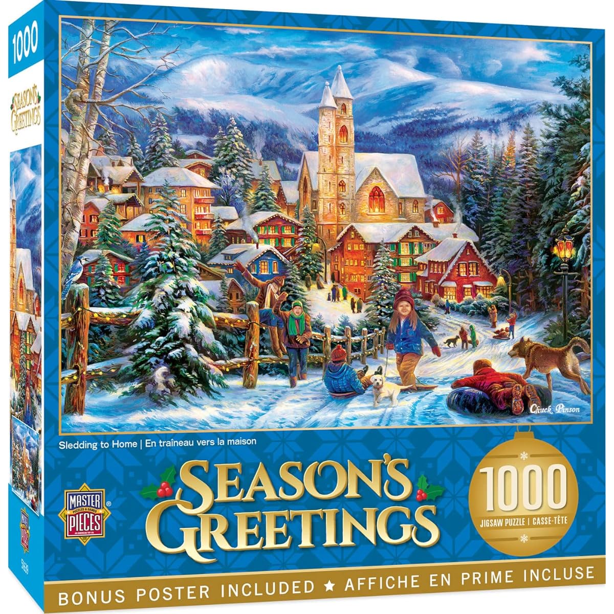 MasterPieces 1000 Piece Christmas Jigsaw Puzzle - Sledding at Home - 19.25"x26.75"