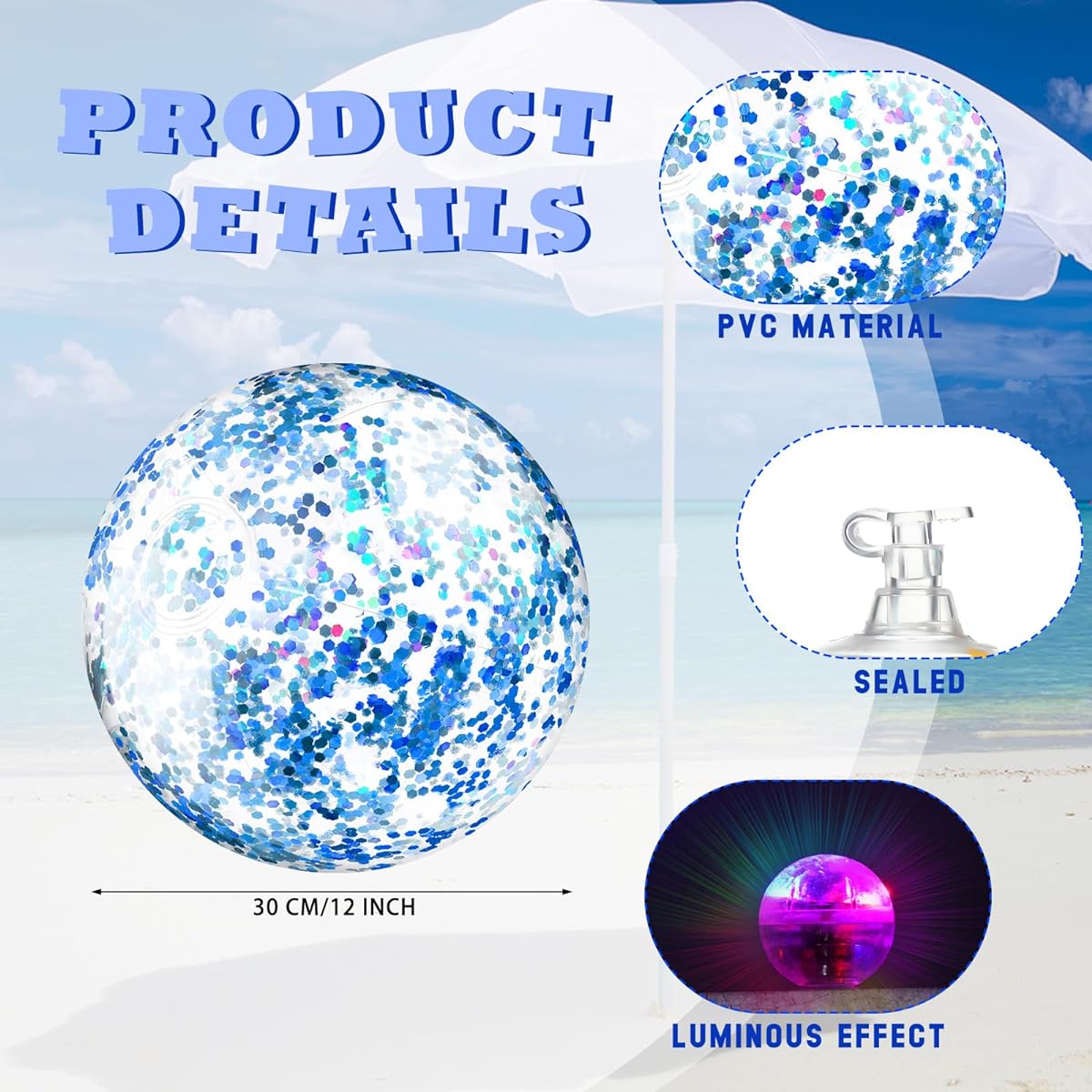 Hungdao 16pcs LED Beach Balls Glow in the Dark Balls 12inch Light Up Balls Glitter Balls Beach Balls Bulk Outdoor Pool Party Decorations for Kids Adults Sports Water Games