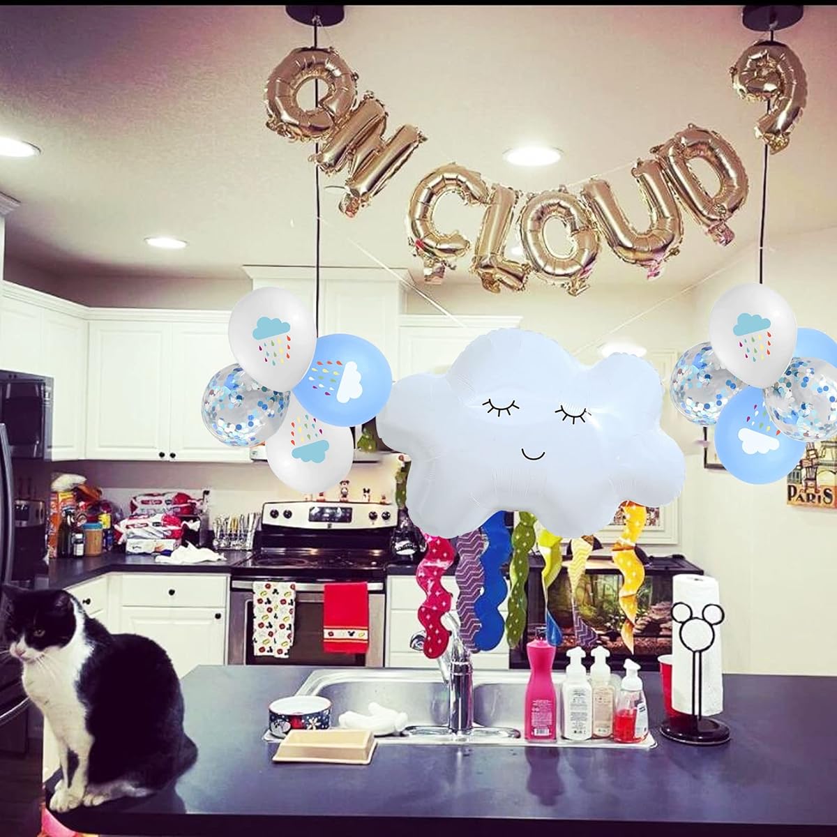 LaVenty 13pcs Silver on Cloud 9 Balloons, 9 on Cloud Birthday Decorations, 9th Birthday Balloons, 9th Birthday Balloons on Clouds, Party Supplies, Cloud Balloons