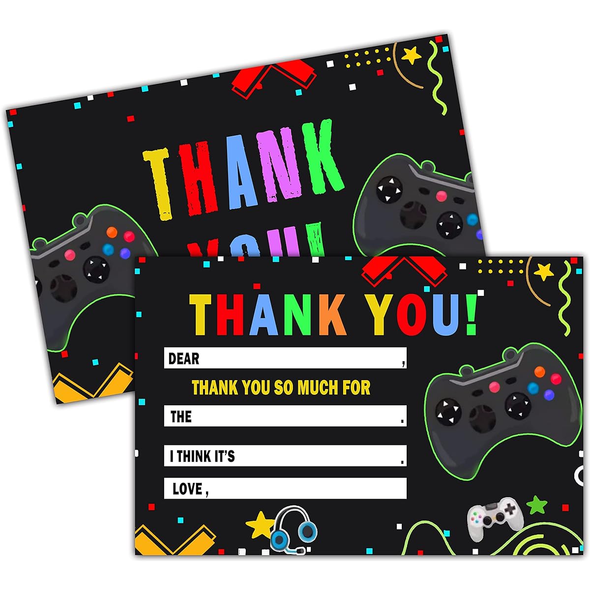 Kids Thank You Card Video Game Birthday Party Thank You Note Boys Girls 20 Cards 20 Envelopes (A04)