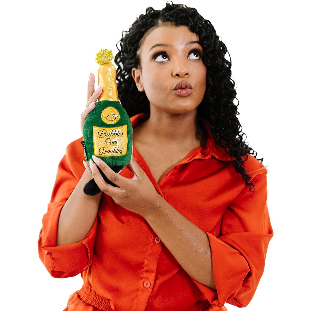 PUNCHKINS - Bubbles Over Troubles Plush Champagne Bottle - Funny White Elephant Gag Gift for Friends