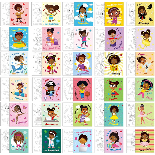 Tenceur 30 Pieces 8 x 10 Inch Pre-Painted Canvas for Kids, Pre-Printed Canvas, Cute Canvas Painting Set with Paint on Canvas, Party Favors (Black Girls)