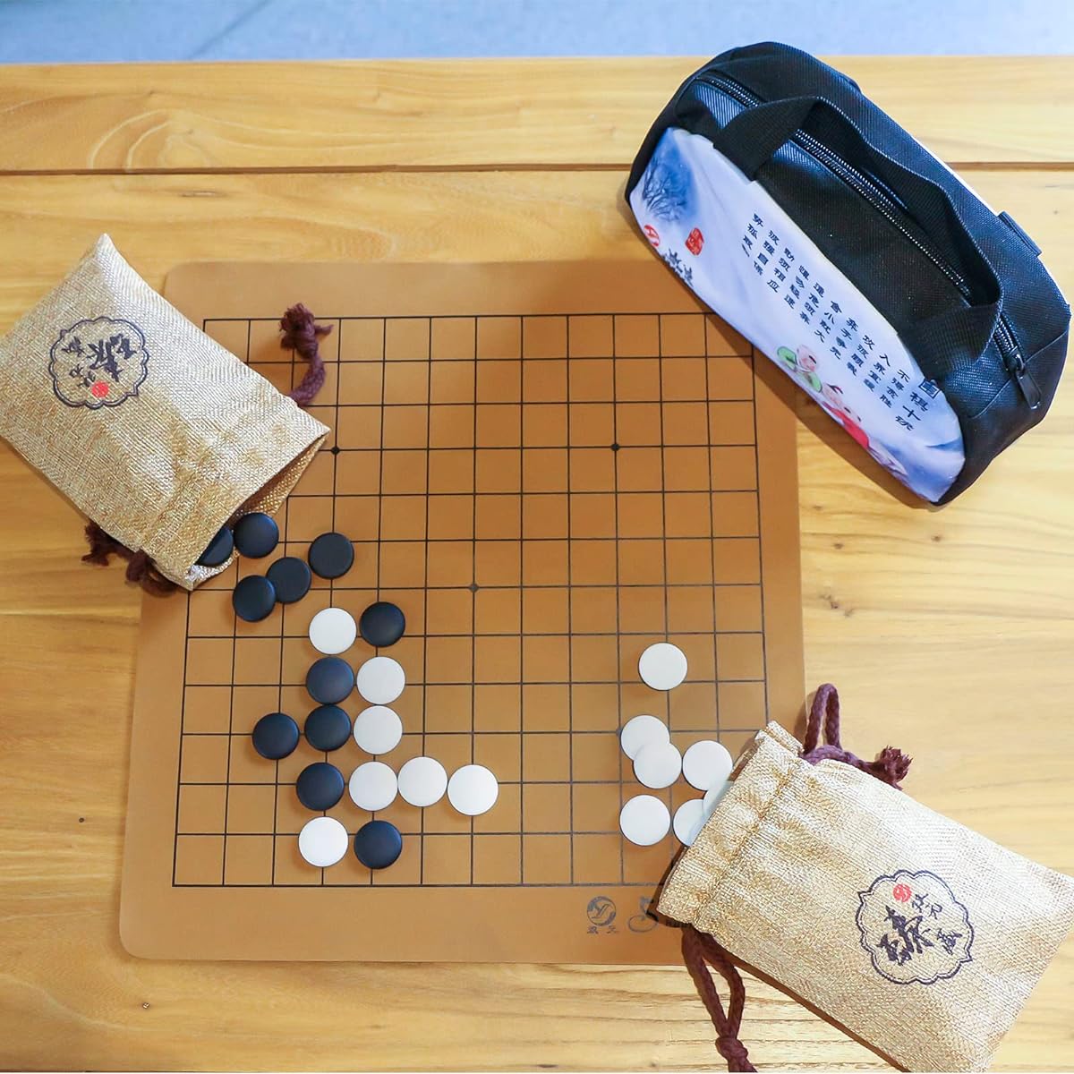 Go Game Go Board Game for Travel Portable Go Board and Ceramic Stones Travel Go Set with 2 Bundle Pockets Weqi Games Travel Game Set 9/13 Line Board for Travel Gift Gomoku 169 Ceramic Stones