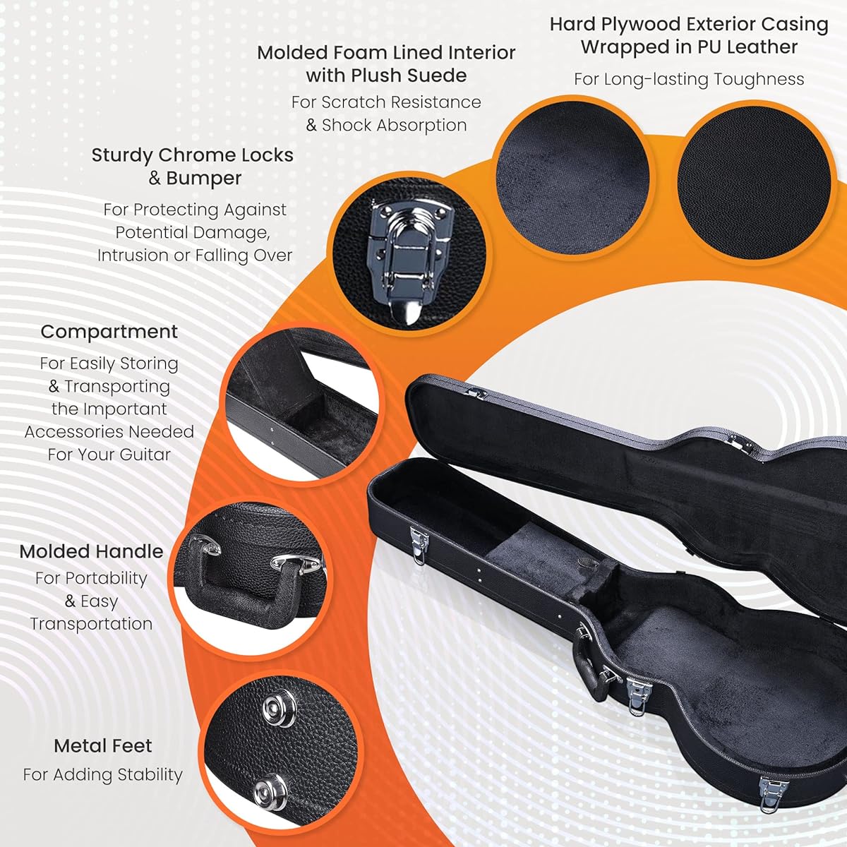 AW Black Universal Electric Guitar Hard Case Wooden Hard Shell Carry Case with Lock Latch Key, For Electric LP Guitar, Modern