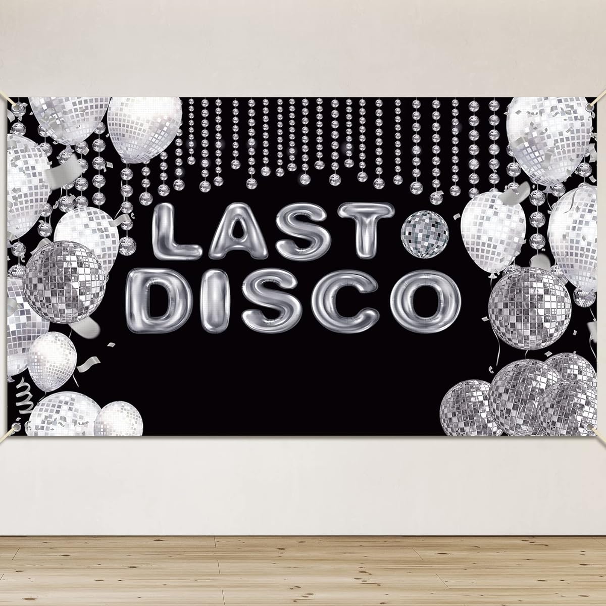 Rtteri Last Disco Bachelorette Party Decorations Backdrop Silver Banner Large Disco Sign Disco Party Supplies Balloons Party Decorations Photography Background for Girls Women 78.7 x 45.3 Inch