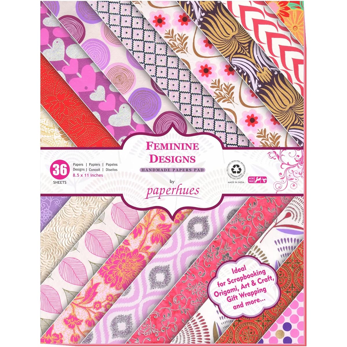 Paperhues Feminine Designs Collection Scrapbook Paper 8.5x11 Inch Pad 36 Sheets