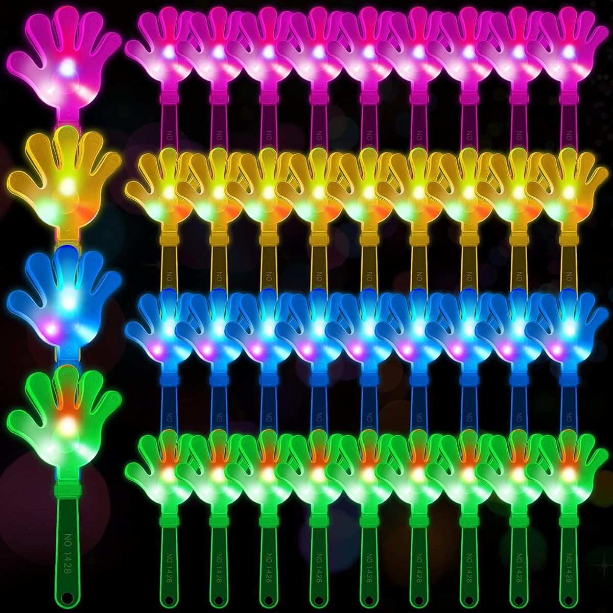 Chumia 40Pcs Hand Clappers LED Light Up Noise Maker Toys Plastic Noise Makers Party Favors Game Accessories for Kids/Adults Sporting Events Fiesta Party Birthday Concert Giveaways Gift Supplies 9.45"