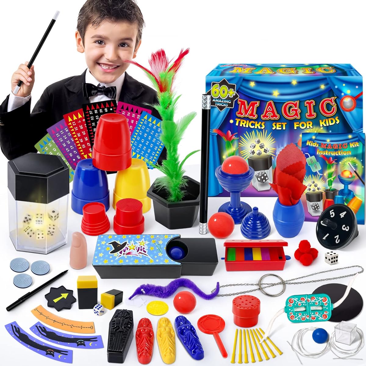 Heyzeibo Magic Kit - 60+ Magic Tricks for Kids Magician Set with Magic Wand and Instructions, Perfect for Beginners and Kids