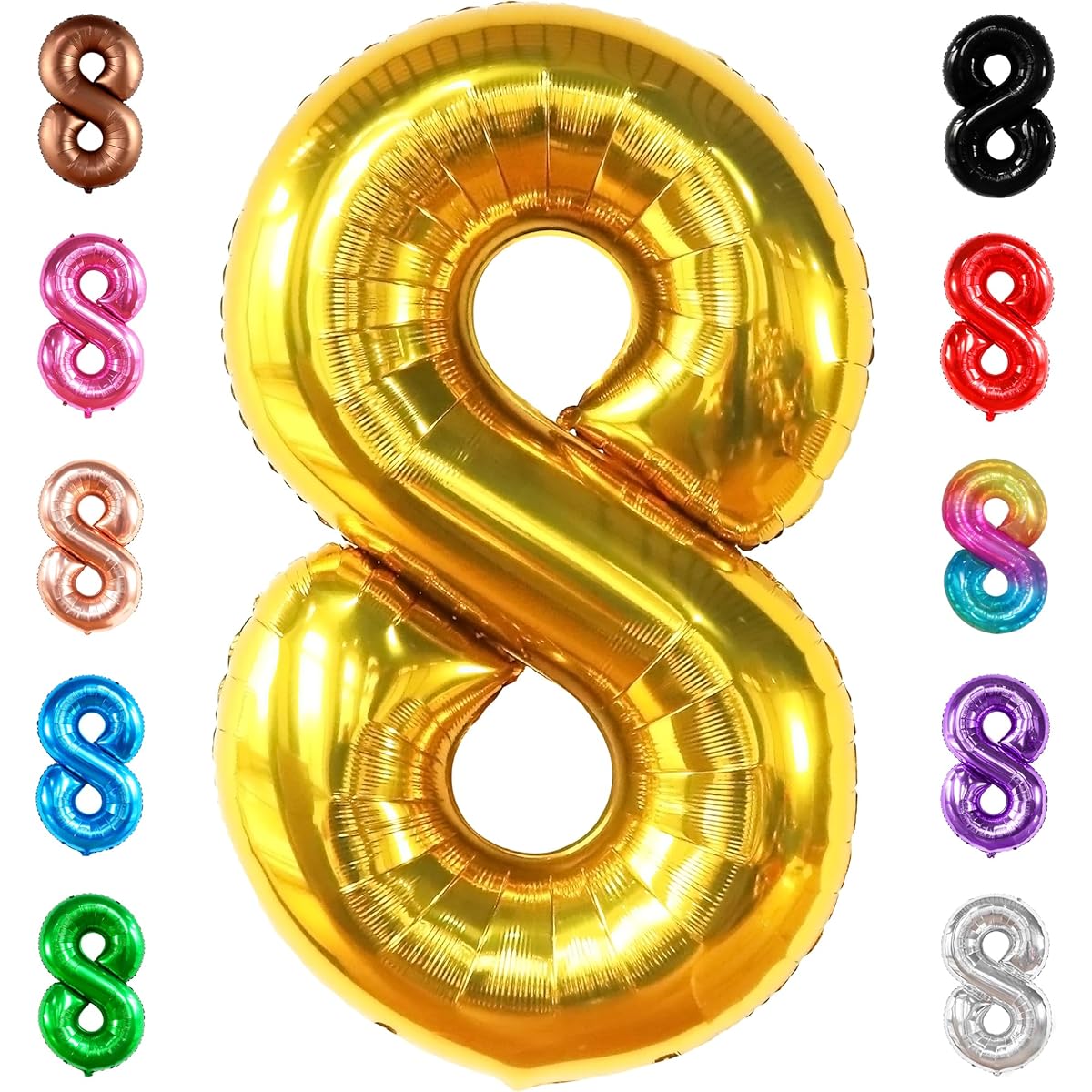 Birthday Number 8 Balloon Large - 40 Inch | Gold 8 Mylar Balloon for 8th Birthday Decorations | Gold 8 Balloon Birthday | Anniversary Graduation