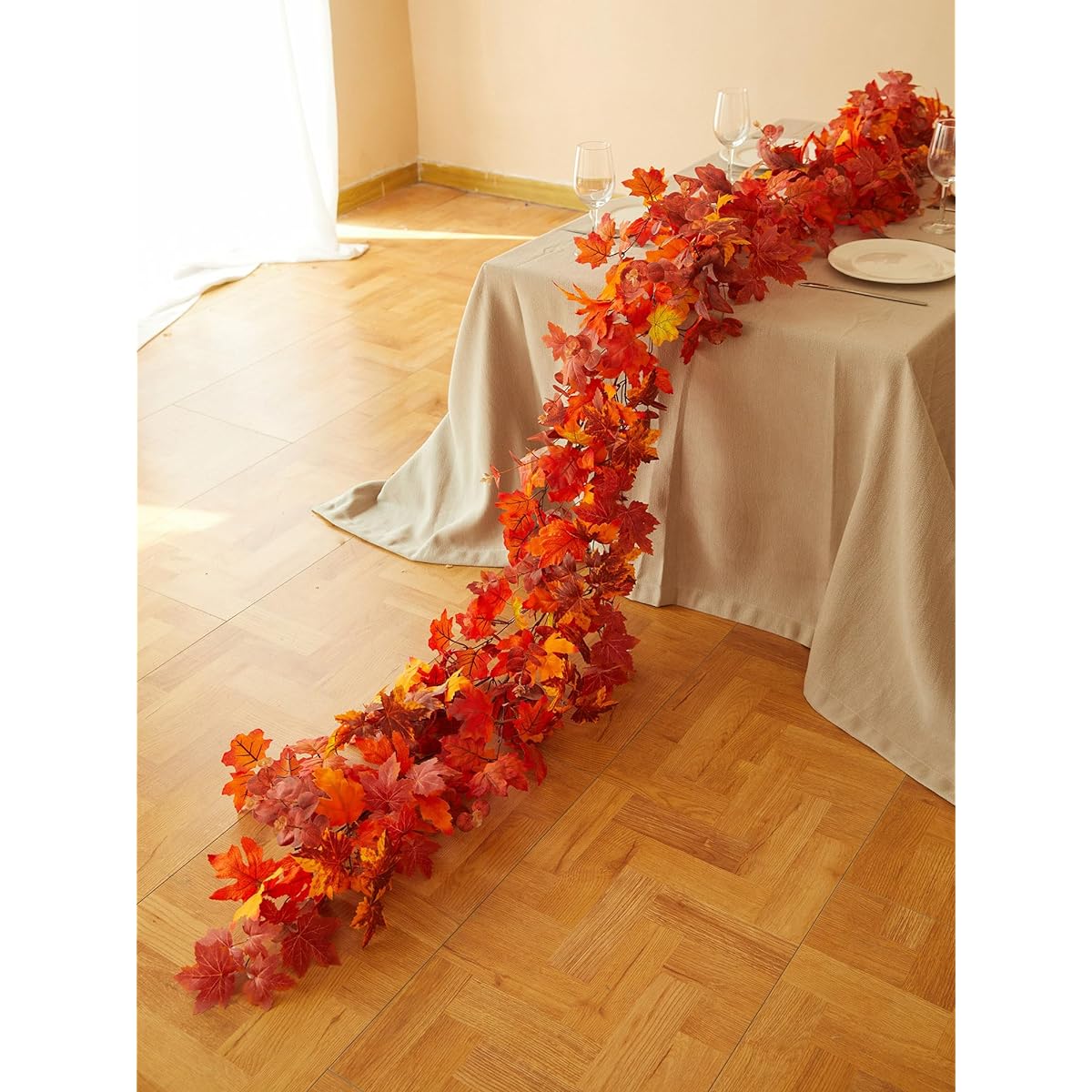 MISSPIN 9ft Autumn Garland Maple Leaf Garland Fall Decor Hanging Vine Garland Halloween Thanksgiving Decor Home Wedding Fireplace Party Christmas