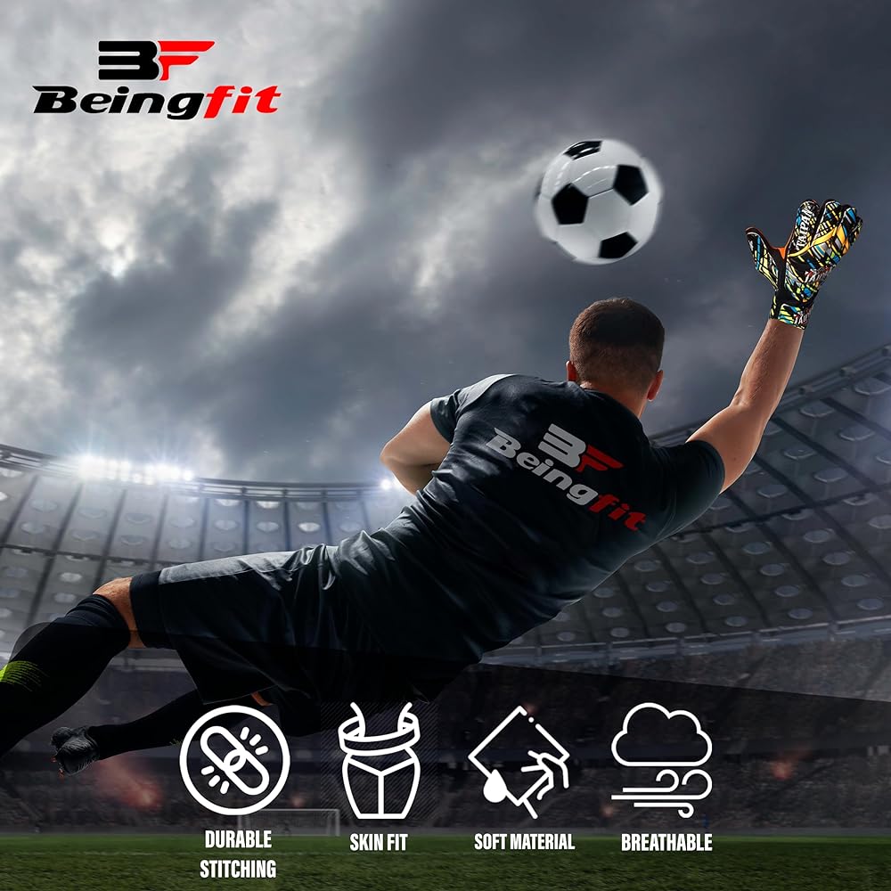 Beingfit Keeper Gloves, Keyglo, Keeper Gloves Junior, Soccer Gloves, Keeper Gloves, Goalkeeper Gloves, Soccer Keeper Gloves Heavy Duty & Grip Reinforced Design